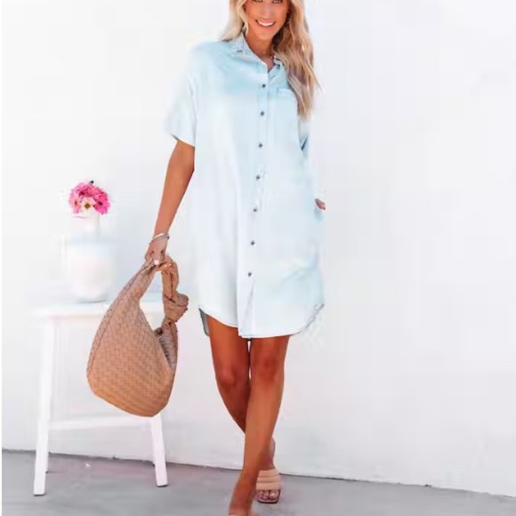 Vici Dresses & Skirts - | vici • jilian chambray button down pocketed shirt dress • size xs